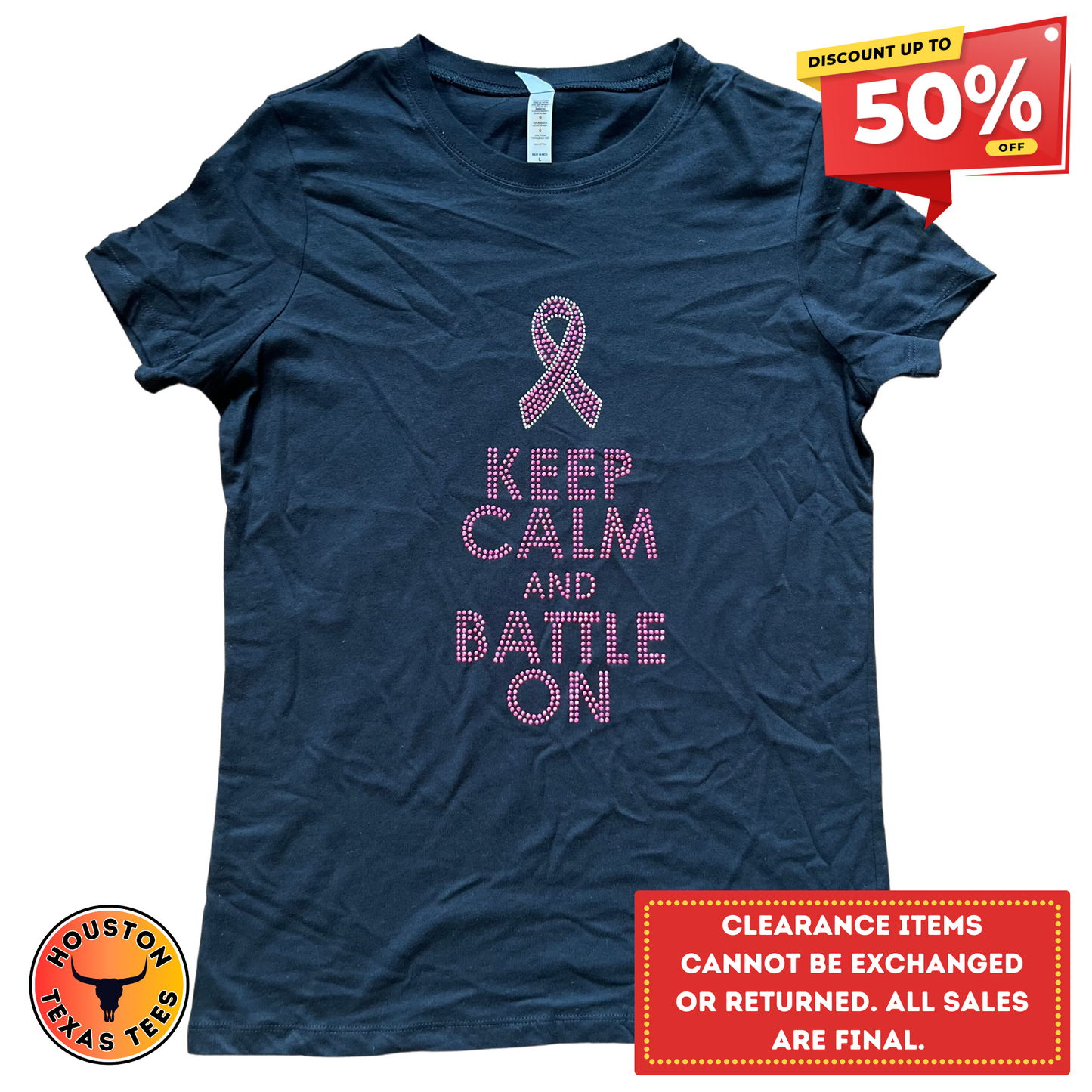 Keep Calm & Battle On Breast Cancer Tee